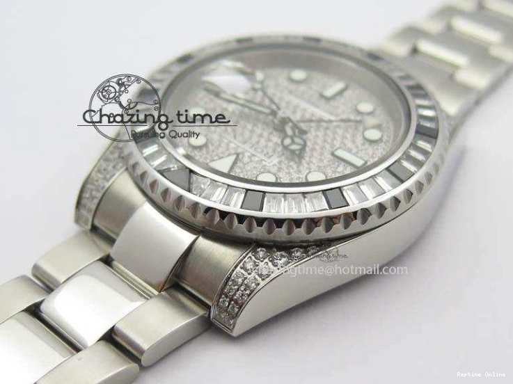 0226 Soft GMT-Master II 116759 SS Bp-Maker Black Ruby Crystal Diamond Dial On SS Bracelet A 3766